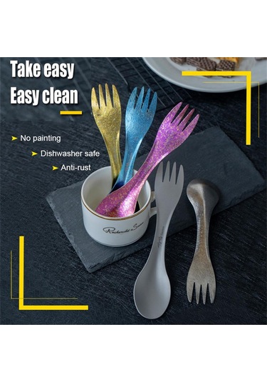 Gajeena Titanyum Materyal 16.5 Cm Çift Kullanımlı Çatal-kaşık 16 G, Renk Seçenekli Çok Renkli