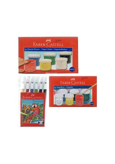 Faber-castell Parmak Boya + Guaj Boya + 6'lı Keçeli Kalem