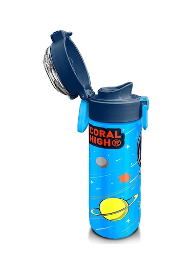 Coral High Kids Lacivert Mavi Astronot Desenli Pipetli Ve Direkt İçim Çelik Termos 500 Ml 31804 Mavi