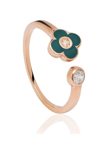 Emılıano Jewellery Silver 925 Ayar Zırkon Taslı Yonca Yuzuk Gümüş - Rose Gold