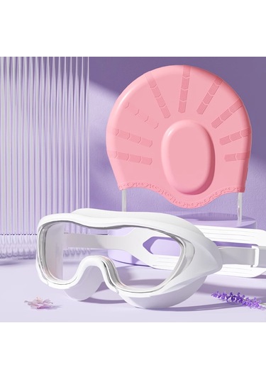 Globalpurchase Yüzme Şapkası Su Geçirmez Kulak Koruyucu Saç Büyütülmüş Yetişkin Uzun Saç Silikon Yüzme Şapkası - Set Pembe Pembe