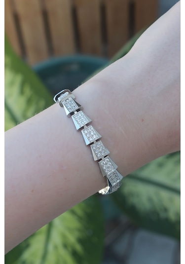 Vip Seri Pirinç Zirkon Taşlı Gümüş Renk Geometrik Bileklik - Tj-bb6059 Gümüş