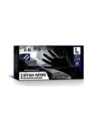 Haspet L Ekstra Kalın Nitril Siyah 50 Li Large Büyük Boy