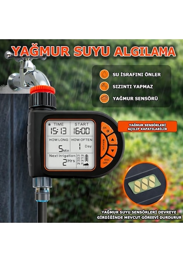 Timer valf Geniş Ekran Tek Çıkış Yağmur Sensörlü Sulama Sistemi