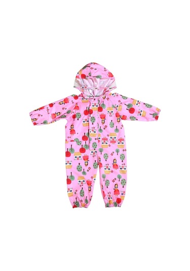 Siamese Desenli İnce Kesit Kapşonlu Çocuk Yağmurluk Pembe