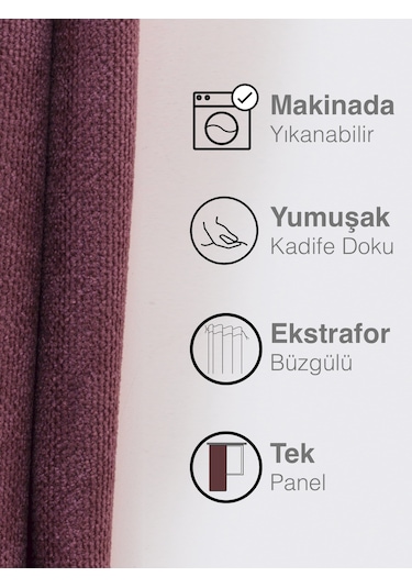 Kadife Dokulu Lavanta Pembesi Ada Fon Perde Ekstrafor Büzgülü Lavanta Pembesi