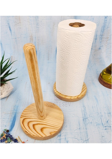 2 Ad Çam Ağacı Kağıt Havluluk Ahşap Peçetelik Mutfak Düzenleyici