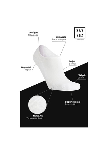 Bambu Kadın Sneaker Beyaz Çorap Dikişsiz Görünmez Bilek Spor 4'lü Beyaz
