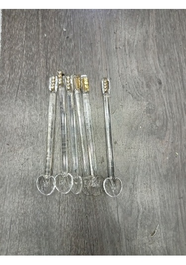 El Yapımı Cam Çay Kaşığı Sarı Taşlı 12 Adet