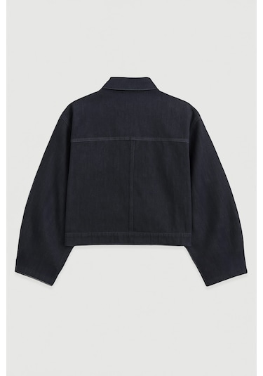 Kadın Cepli Oversize Lacivert Denim Ceket Gömlek Lacıvert