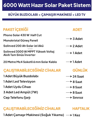 6 Kw 6000 Watt Güneş Enerjisi Hazır Solar Paket Sistem - Half Cut Güneş Panelli