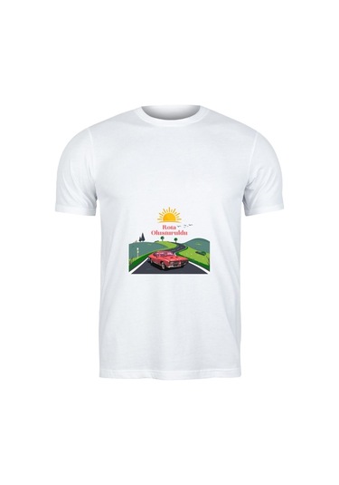 Rota Oluşturuldu Baskılı Tişört Eğlenceli Ve Mizahi Tasarım Tişört Beyaz