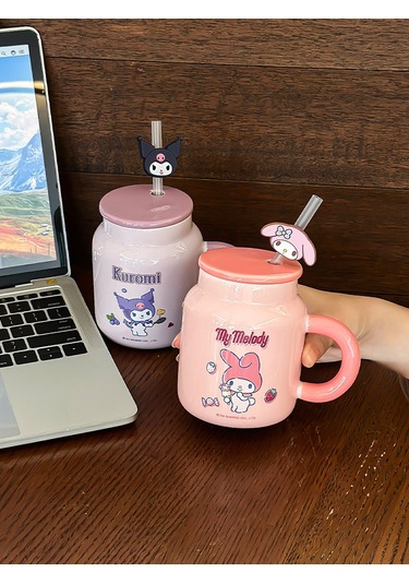 Jian Fan Kupa Kapaklızarif Renk Kutusu Ve Hasır Fincan Dizgi Film Deseni Yüksek Degerli Seramik Su Bardağıyeyeş Yeşil