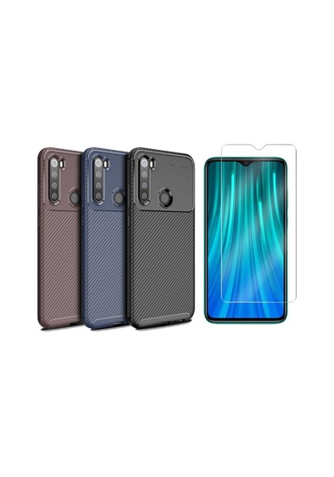 Xiaomi Redmi Note 8 Kilif Zore Antisok Karbon Silikon Kapak + Cam 387275880