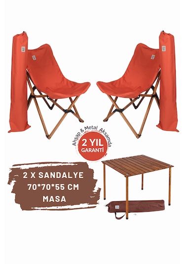 Bag The Joy Ahşap Masa Sandalye Seti Kahve-kiremit - 70 70 55c
