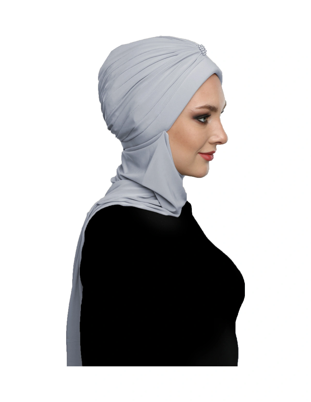 Incili Atkılı El Işi Inci Işlemeli Açık Gri Hazır Türban Tesettür Bone Açık Gri