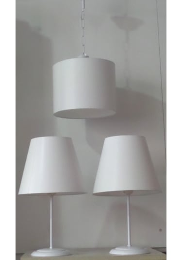 3 Lü Yatak Odası Abajur Avize Seti (Beyaz Renk)