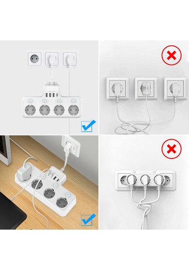 Vkemall 4000w Beyaz Avrupa Standartı 4lü Priz: 3 Usb-a + 1 Usb-c Port, 10cm Kablolu, Duvar Montajlı Çok Fonksiyonlu Soket Diğer