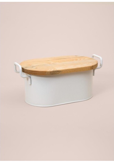 The Mia Stripe Ahşap Kapaklı Ekmek Saklama Kutusu Beyaz 40 22 18 Cm Beyaz