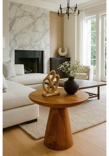 Doğal Meşe Renk Orta Sehpa Modern Mantar Tasarım Meşe