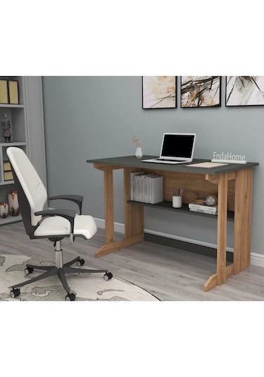 Reyo Home Enda Pillar Kütüphaneli Çalışma Masası 100x56cm Çam-ant Çam - Antrasit