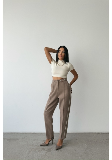 Modasize Chanel Pantolon Yan Biyeli - Vizon Vizon