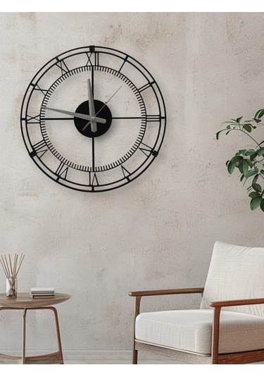 40 Cm Siyah Metal Duvar Saati Sessiz Akar Mekanizma Roma Raka... Siyah