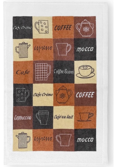 2li Paket Baskılı Beyaz Mutfak Havlusu Modeli Cafe Espresso