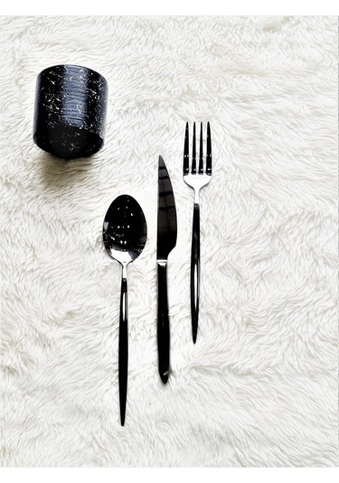 Hira Istanbul Siyah Titanyum 18 Parça Kaşık Çatal Bıçak Takımı Siyah