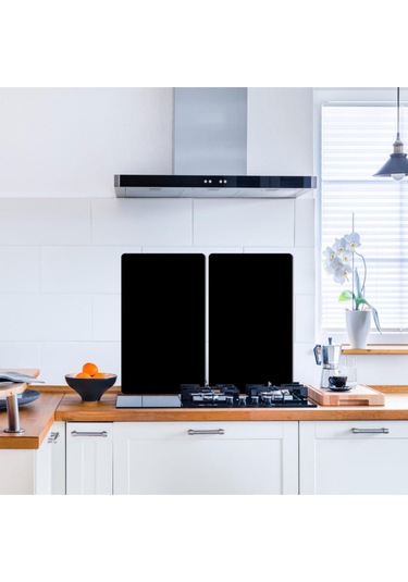 Saban 2'Li 30X52 CM Düz Siyah Desenli Cam Kesim Tablası ve Ocak Koruma