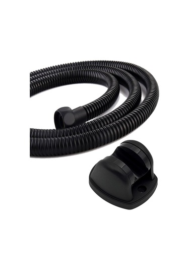 Kustar Siyah 1,5m Örgülü Duş Hortumu Ve 90 Derece Ayarlanabilir Siyah Duş Askısı 2'li Set Siyah