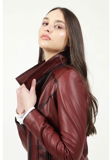 Dericlub Yb-2120 Gerçek Deri Kadın Mont Bordo