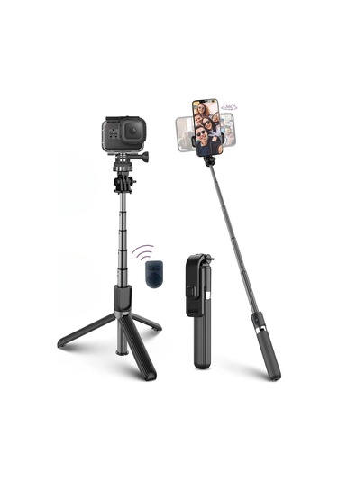 Fotoğraf Makinası Ve Telefon Takılabilen 2si 1 Arada 2.2m Uzayan Selfie Çubuğu Kumandalı Tripod Çok Renkli