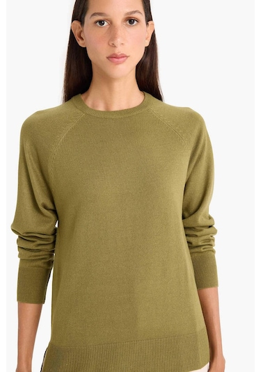 Defacto Relax Fit Bisiklet Yaka Basic Düz Triko Kazak I6913az25wnkh463 Haki