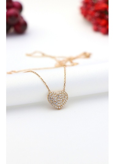 Taşlı Kristal Kalp Gümüş Kolye