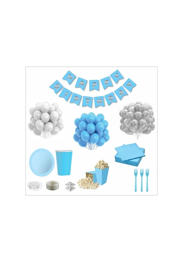 Mavi Beyaz 24 Kişilik Doğum Günü Seti