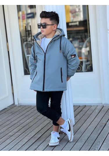 Erkek Çocuk Kapüşonlu İçi Kürklü Mont Km3050 Mint