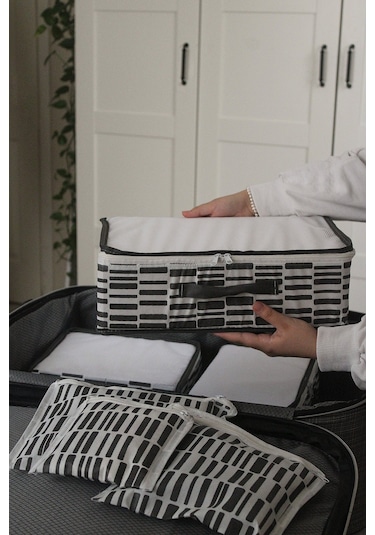 Adarya Home Zebra Desen Valiz Düzenleyici Bavul İçi Organizer Set 6'lı Beyaz
