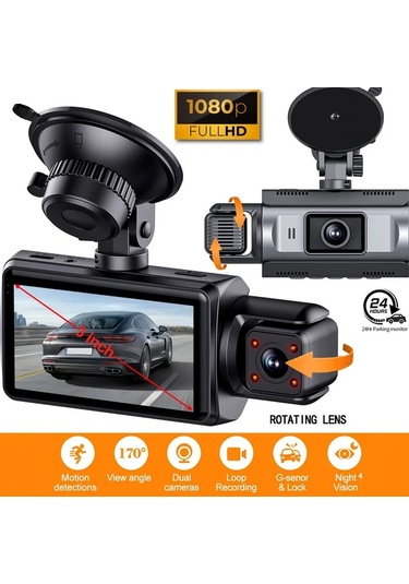 Xuweiwei F410 Dual Lens Kayitci 3 Ips Hd Ekran 170 Genis Aci 1080p 720p Hd Gece Gorusu 24 7 Park Izleme G Sensor