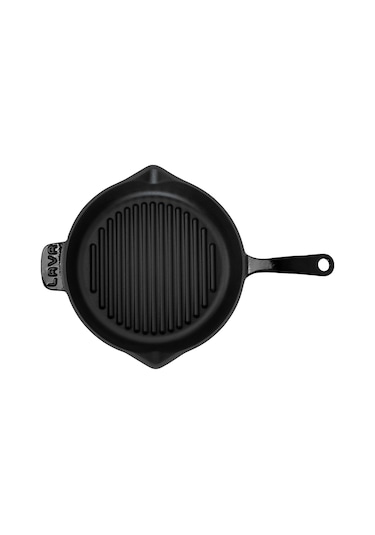 Lava Döküm Yuvarlak Izgara Tava Döküm Demir Yekpare Saplı Çap Ø 28cm. Siyah Kırmızı