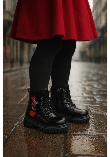 Ortopedik Bağcıklı Fermuarlı Kız Çocuk Bot Ayakkabı Siyah Kız Çocuk Bot Siyah - Siyah