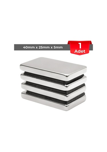 1 Adet Neodyum Mıknatıs Boy: 40mm En: 25mm Kalınlık: 5mm 40x25x5 Ndfeb Güçlü Mıknatıs