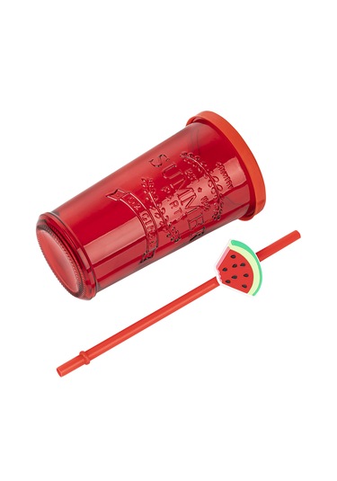 Pipetli Cam Bardak - Karpuz Figürlü
