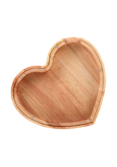 Dolıty Ahşap Kumbara Para Bankası Kalp Şekilli Bozuk Kutusu 12,8cmx12,8cmx2,8cm