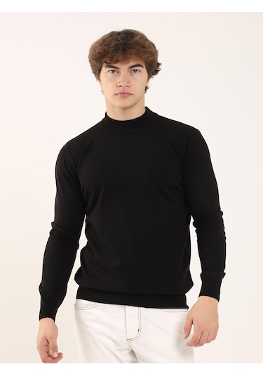 Dufy Siyah Erkek Slim Fit Yarım Balıkçı Yaka Triko - 91107 Siyah