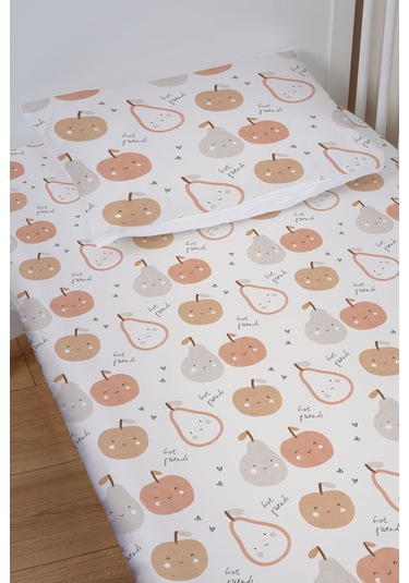 Organik Bebek Boy Lastikli Çarşaf Seti 70x130 - Minik Tatlı Meyveler