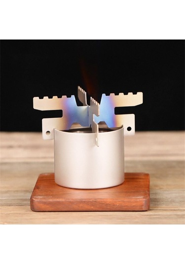 Yuntech01 Titanyum Alkol Ocağı 100ml + Taşıma Ayağı, 0.5mm Kalınlık, 74.5g Ağırlık, 5kg Yük Kapasitesi Gümüş