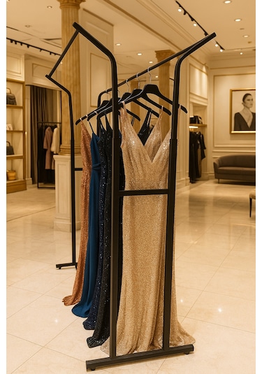 Premium 170 Cm Çelik Konfeksiyon 105 Cm En Elbise Askılık Tekerlekli Demonte Portmanto Hanger Siyah