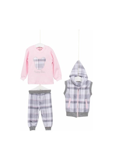 Kız Bebek Yelekli 3lü Takım 3-24 Ay Azz003116 Gri