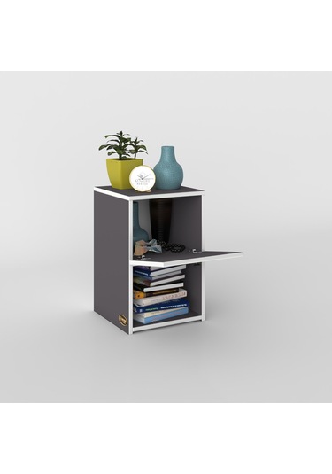 Kenzlife Komodin İzumi Gri 60 39 39 Komidin Kitaplık Ayakkabılık Kapaklı Arkalıklı Beyaz